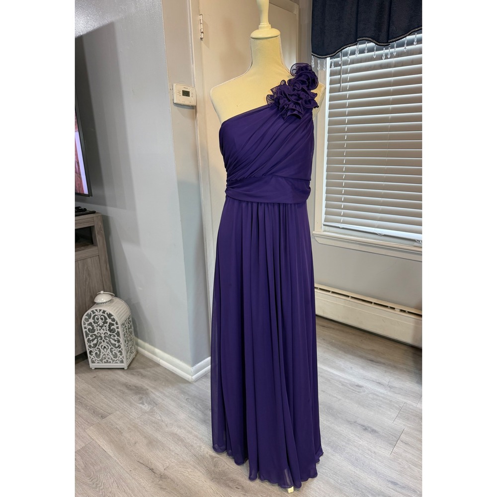 Cindy Purple One Shoulder Chiffon Maxi Gown Rosette Formal Dress XL Wedding Prom - Picture 2 of 13